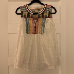 White Sleeveless Blouse with Embroidery